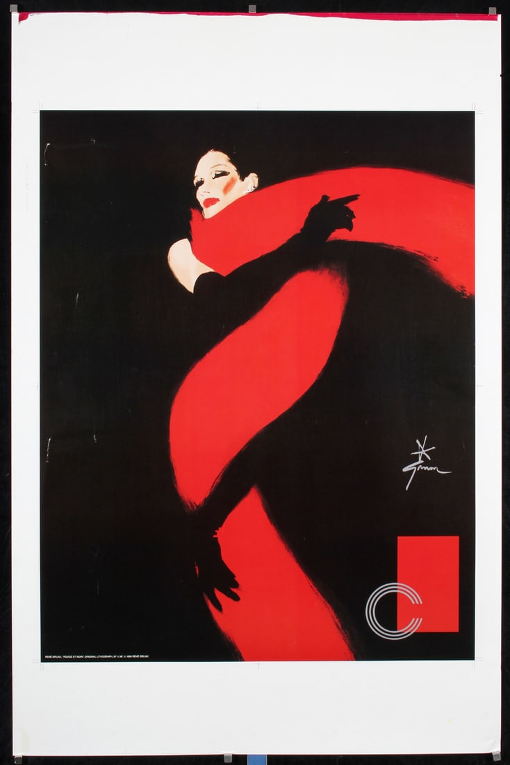 Original 1990 Rene Gruau Rouge et Noir Fashion Poster: Gruau, René (Renato de Zavagli) 1909 - 2004 Rouge et Noir Offset 1990 37.4 x 25.1 in. (95 x 64 cm) Printer: no information Condition Details: (A-) uncut sheet,, minor creasing #France #Fashion #E