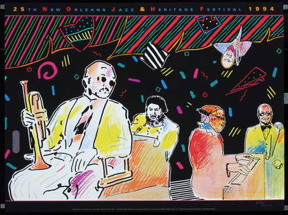 Original 1990s Peter Max New Orleans Jazz Poster: Max, Peter 1937 - 25th New Orleans Jazz & Heritage Festival (2 Posters) Silkscreen 1994 18.1 x 24 in. (46 x 61 cm) Printer: no information Condition Details: (A) limited edition prints, each numbered