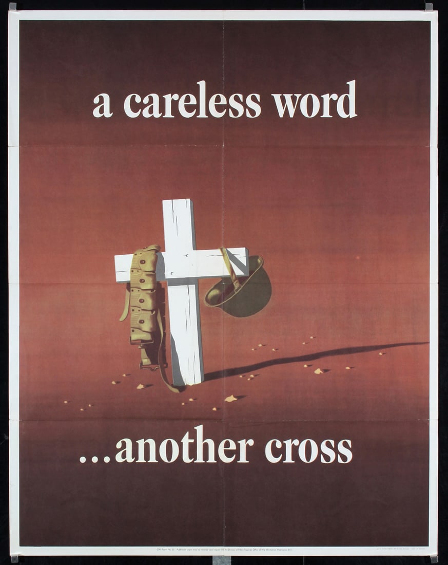 Original American World War II Poster John Atherton: Atherton, John Carlton 1900 - 1952 a careless word - another cross Offset 1943 27.9 x 22 in. (71 x 56 cm) Printer: U.S. Government Printing Office Condition Details: (A-) was folded, small edge tears