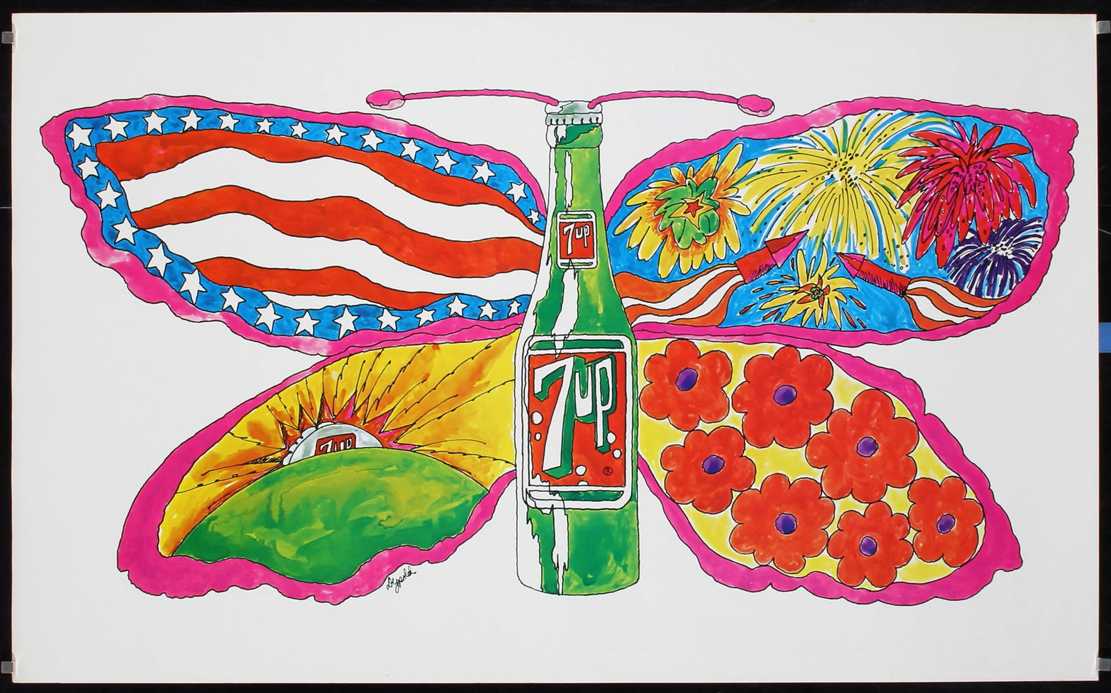 Original Vintage 1960s 7 Up UnCola Psychedelic Poster (1 of 1)