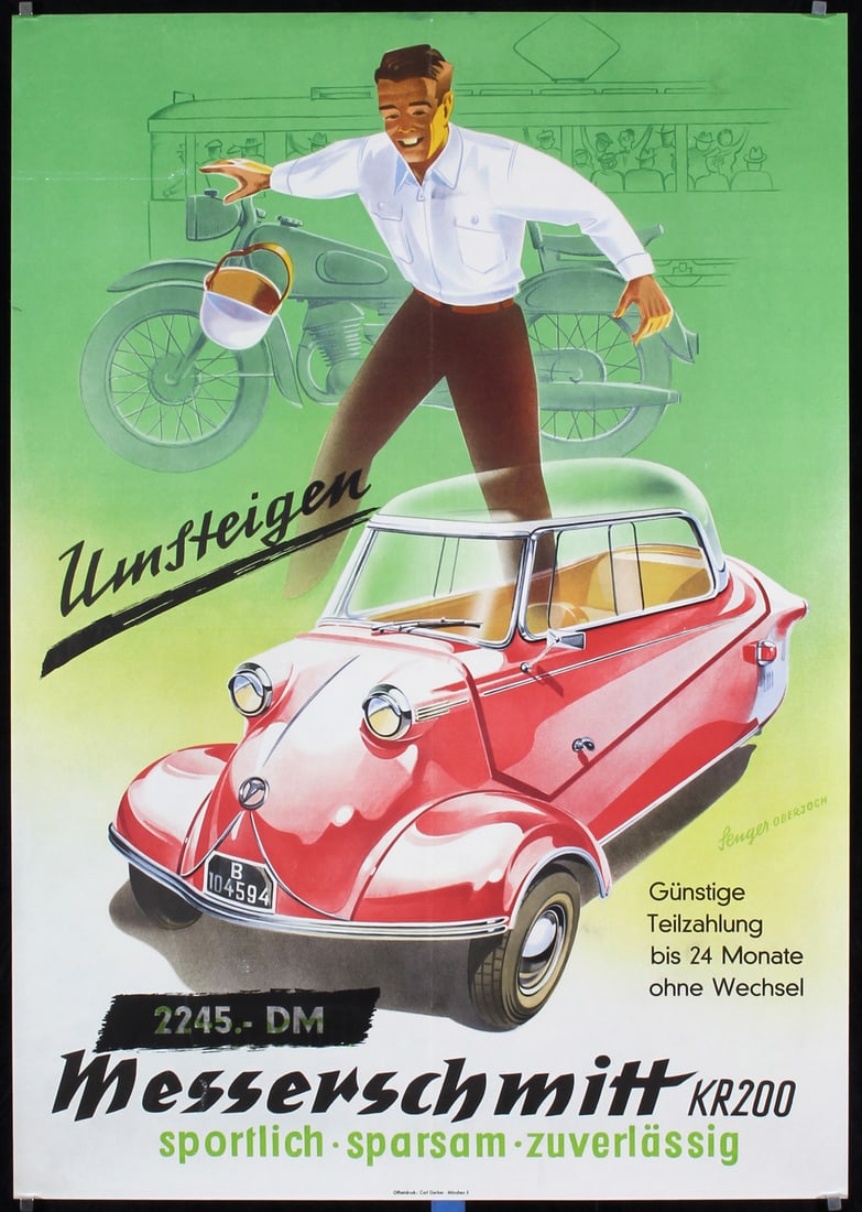 RARE Original 1950s Messerschmitt Auto KR200 Poster (1 of 1)