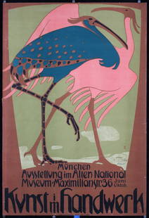 RARE Original 1900s Bruno Paul Poster Kunst im Handwerk Flamingos: Paul, Bruno 1874 - 1968Kunst Im HandwerkLithograph 190135 x 23.6 in. (89 x 60 cm)Printer: Vereinigte Druckereien und Kunstanstalten, MÃ¼nchenCondition Details: (B+) small tears and minor creases