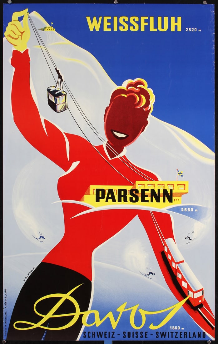 Original Vintage 1950s Davos Ski Travel Poster Peikert (1 of 1)