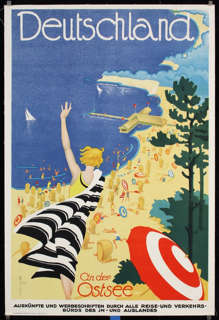 Original Vintage 1920s German Beach Travel Poster Fries (1 of 1)