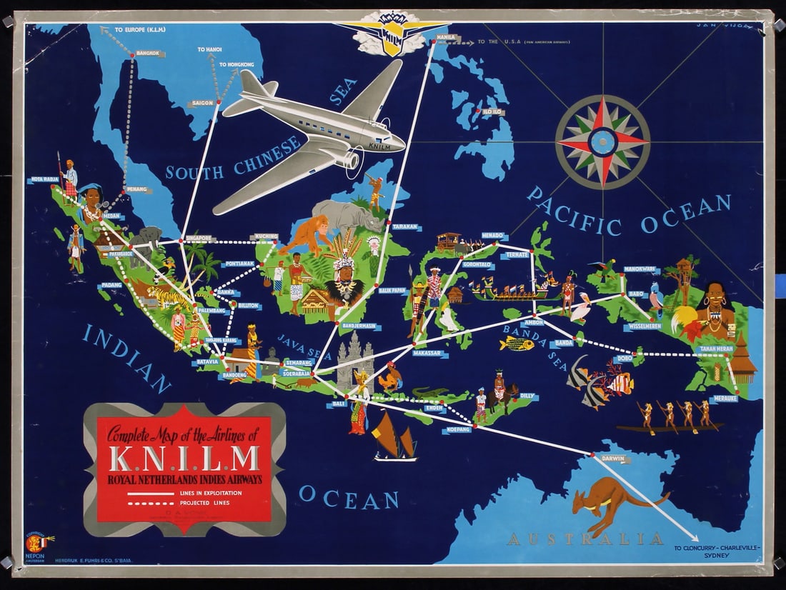 Original Vintage c. 1930s Dutch Airline Travel Poster (1 of 1)