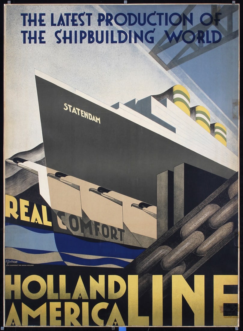 Original 1920s Statendam Ship Art Deco Travel Poster (1 of 1)