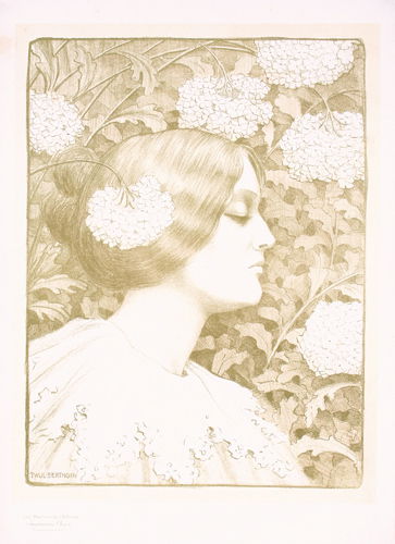 ORIGINAL Berthon Maitre Woman Flowers: Berthon, Paul 1872 - 1909no text (Woman with Flowers)Lithograph 190015.7 x 11.4 in. (40 x 29 cm)Condition: (A-) tiny tears and minor staining at the edgesEstimate: $500Reserve: $300