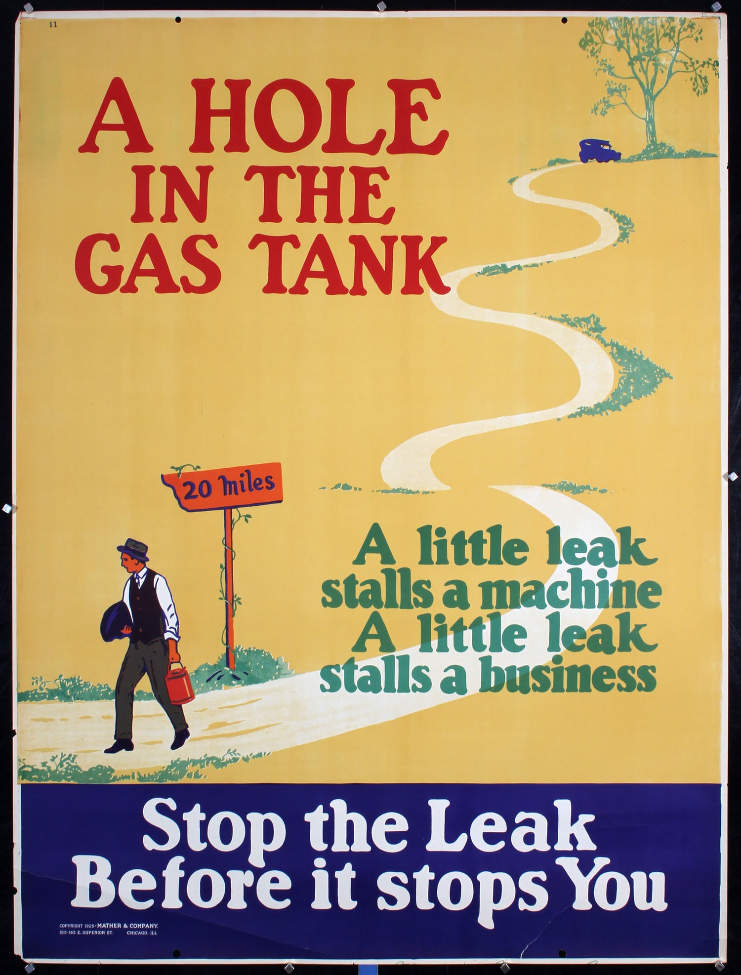 Original 1920s Mather Work Poster Hole In The Gas Tank Auction