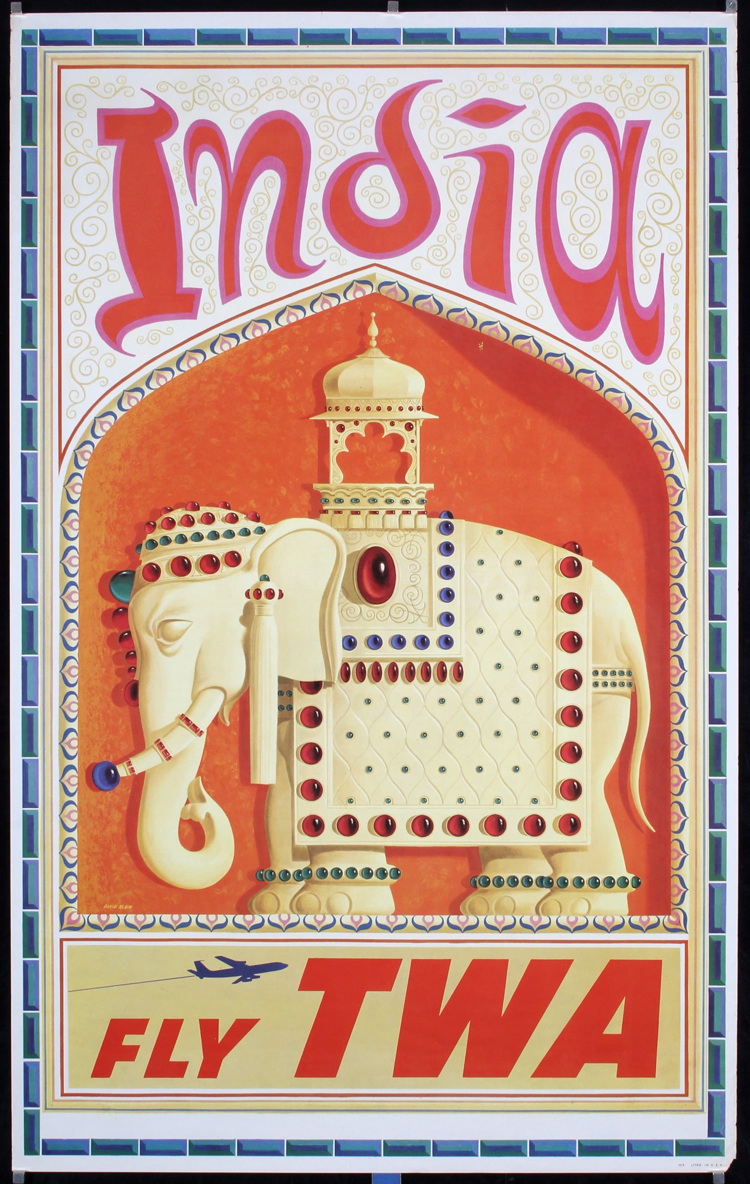 Original 1960s DAVID KLEIN TWA India Travel Poster (1 of 1)
