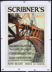 Original 1900s Scribner's Magazine Railway Poster: Masters, Frank B.Scribner´s for May - Railways of the FutureLetterpress Print 190022.8 x 15.3 in. (58 x 39 cm)Printer: no informationCondition Details: (B+) on linen, small tears and minor