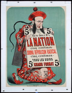 Original ca. 1890s/1900s French Poster La Nation: Anonymous - FranceLa Nation - Journal Republicain RadicalLithograph ca. 190031.1 x 23.2 in. (79 x 59 cm)Printer: Charles Levy, ParisCondition Details: (B+/A-) was folded, on linen, minor tears at the
