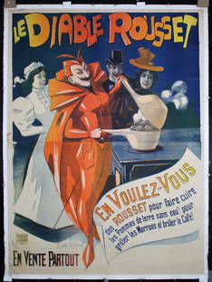 Original ca. 1890s/1900s French Rousset Devil Poster: Tabouret, Emile 1850 - 1927Le Diable RoussetLithograph ca. 189565.7 x 48.4 in. (167 x 123 cm)Printer: E. Delanchy, ParisCondition Details: (B+) was in two sheets, on linen, small tears, creasing,