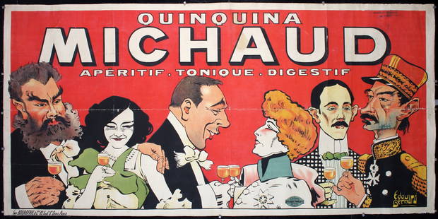Original c. 1910s French Quinquina Michaud Poster: Bernard, Edouard Alexandre 1879 - 1950Quinquina MichaudLithograph 191537.4 x 77.1 in. (95 x 196 cm)Printer: Bourgerie, ParisCondition Details: (B) was folded, on linen, tears and small paper losses