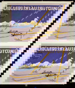 2 Original Vintage 1910 Bilgeri Ski Posters Carl Kunst: Kunst, Carl 1884 - 1912Bilgeri - Ski-Ausrüstung (Uncut Sheet with 2 Posters)Lithograph ca. 191040.1 x 33.8 in. (102 x 86 cm)Printer: Reichhold & Lang, MünchenCondition Details: (A) tiny