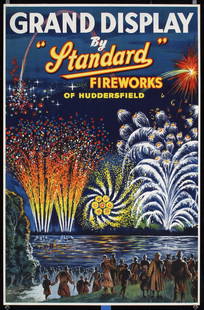 Original Vintage ca. 1930s Standard Fireworks Poster: Anonymous - USAGrand Display by Standard - FireworksOffset ca. 193529.1 x 18.8 in. (74 x 48 cm)Printer: no informationCondition Details: (A-) was folded, tiny edge tears#USA #Travel #Fireworks