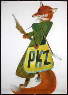 Original 1930s PKZ Swiss Clothes Poster CARIGIET FOX: Carigiet, Alois 1902 - 1985PKZ (Fox)Lithograph 193350.3 x 35.4 in. (128 x 90 cm)Printer: Wolfsberg, ZürichCondition Details: (B+) on linen (old), minor tears and creases at the edges, small