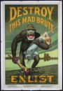 Rare Original c. 1917 World War I Mad Brute Poster