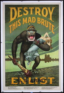 Rare Original c. 1917 World War I Mad Brute Poster