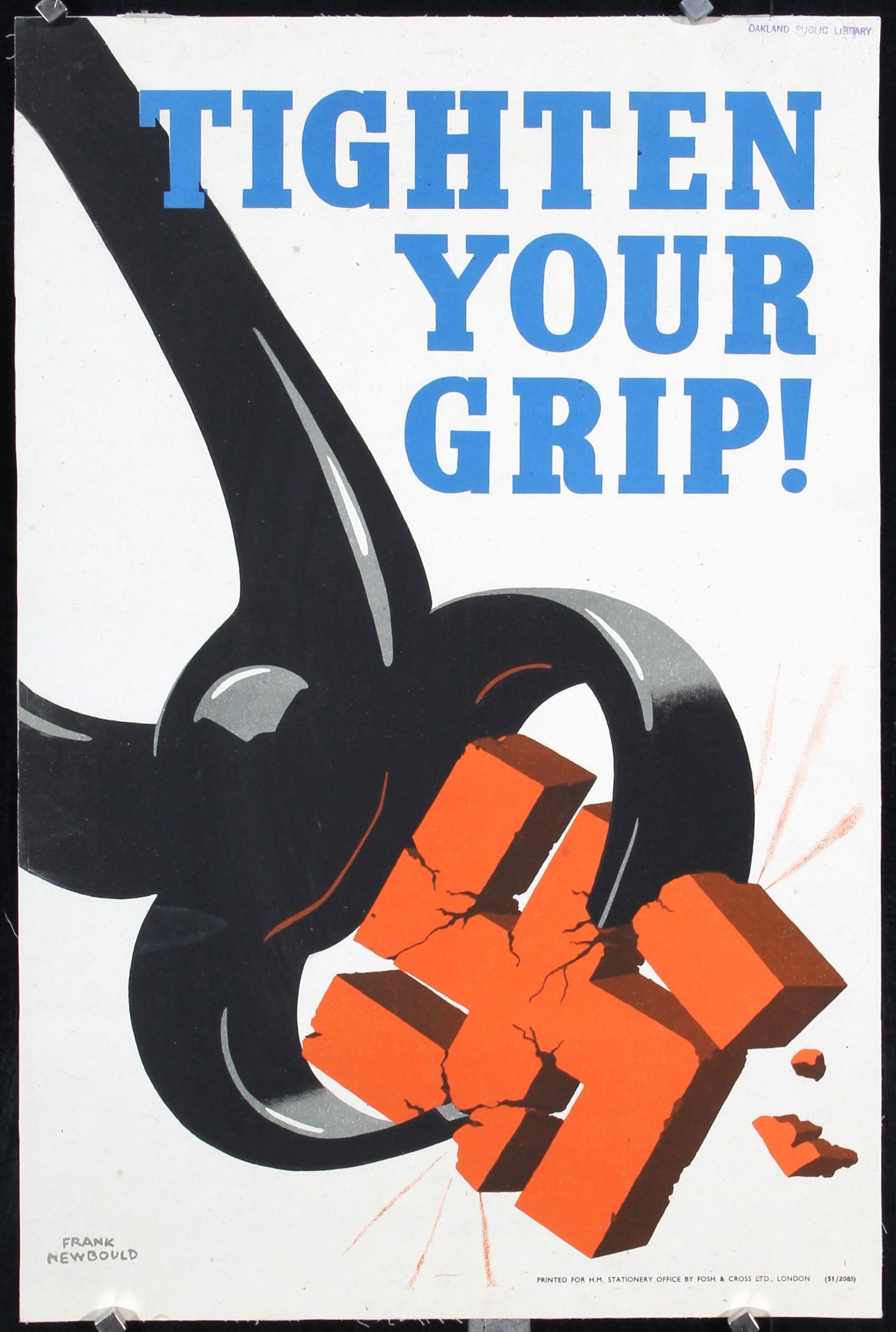 Original 1941 British WW II Poster Newbould Tighten Gri: Newbould, Frank 1887 - 1950 Tighten Your Grip! Offset 1941 20 x 14.1 in. (51 x 36 cm) Printer: Fosh & Cross, London Condition Details: (A-) on linen (old), tiny tears and minor staining at the edges #