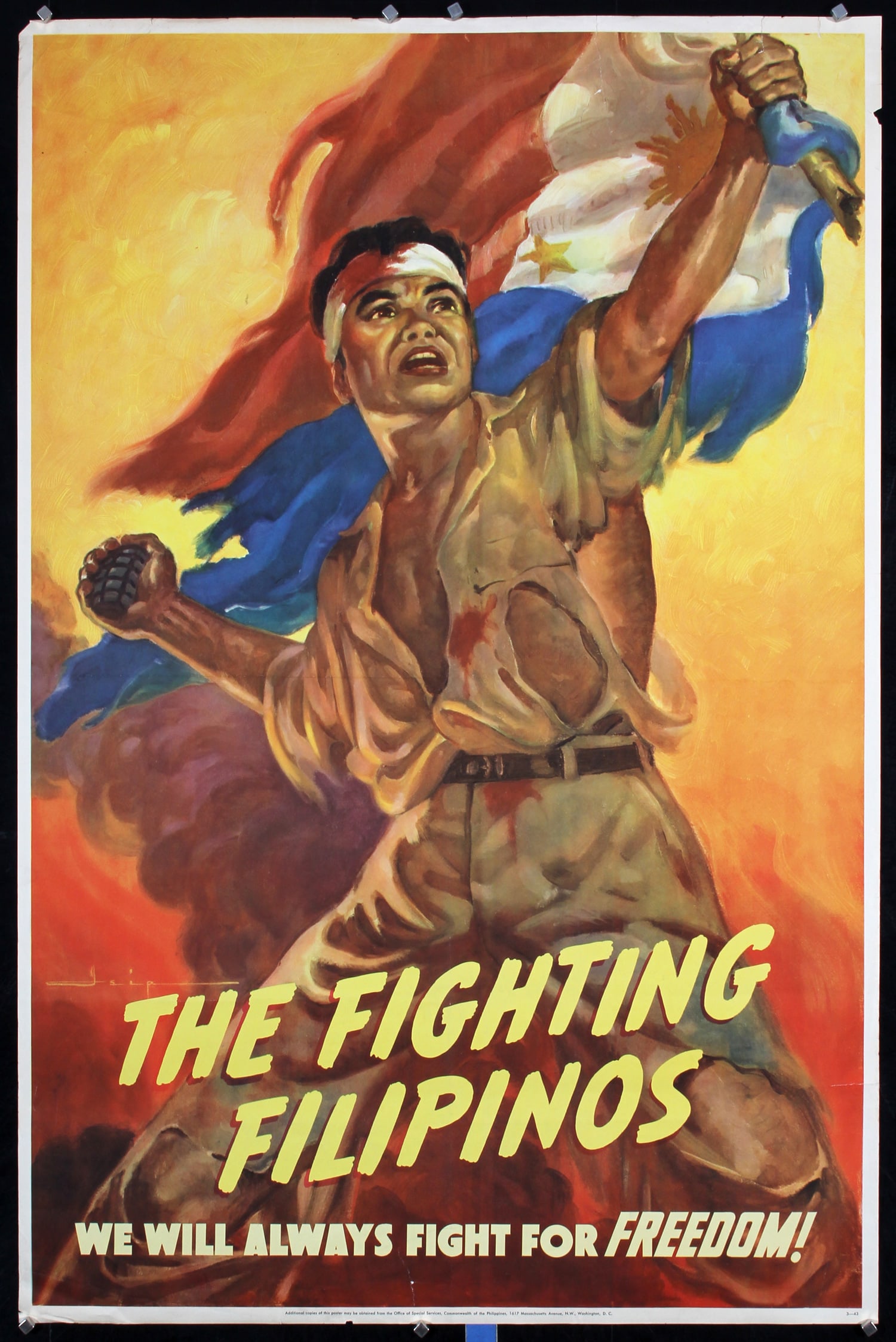 Original 1940s World War II Poster Fighting Filipinos (1 of 1)