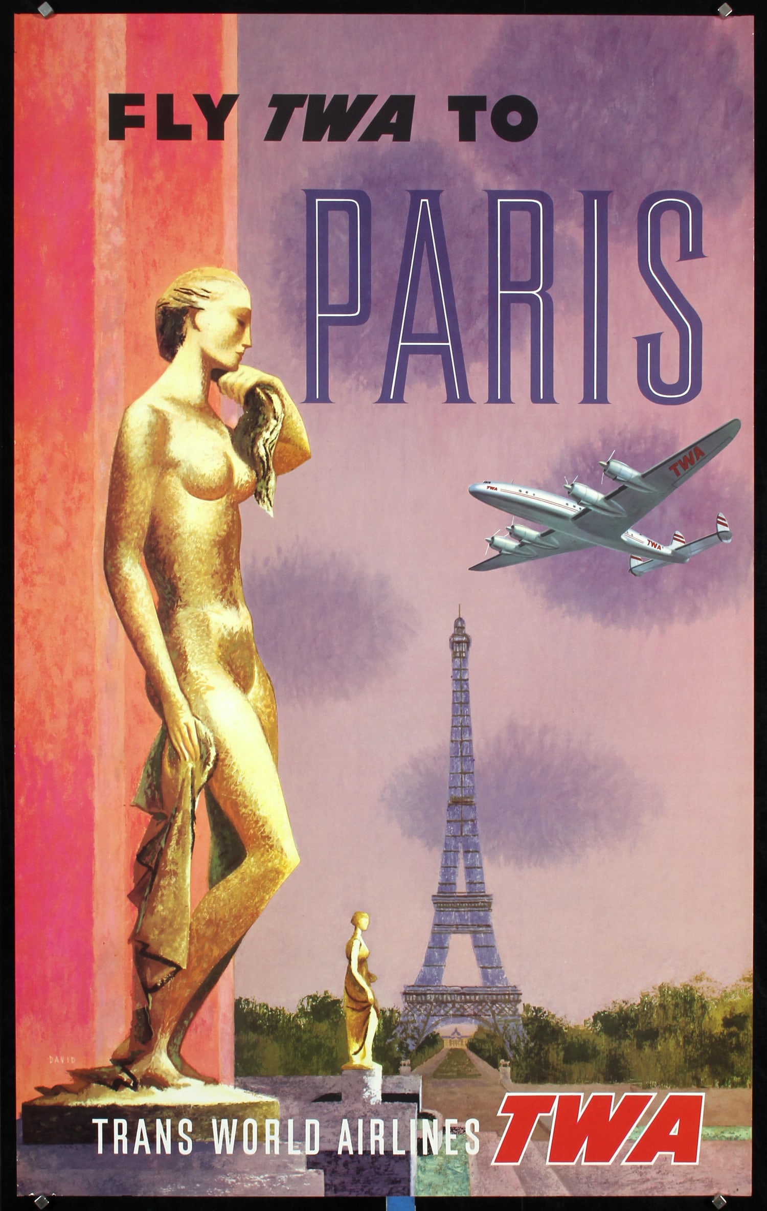 Original 1950s TWA Paris Air Travel Poster David Klein (1 of 1)