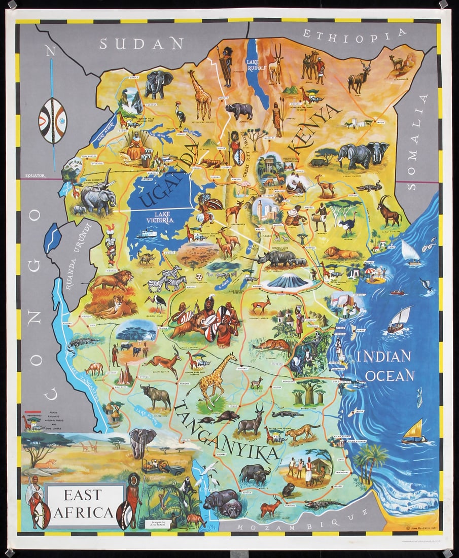 Original Vintage 1960s East Africa Travel Map Poster (1 of 1)
