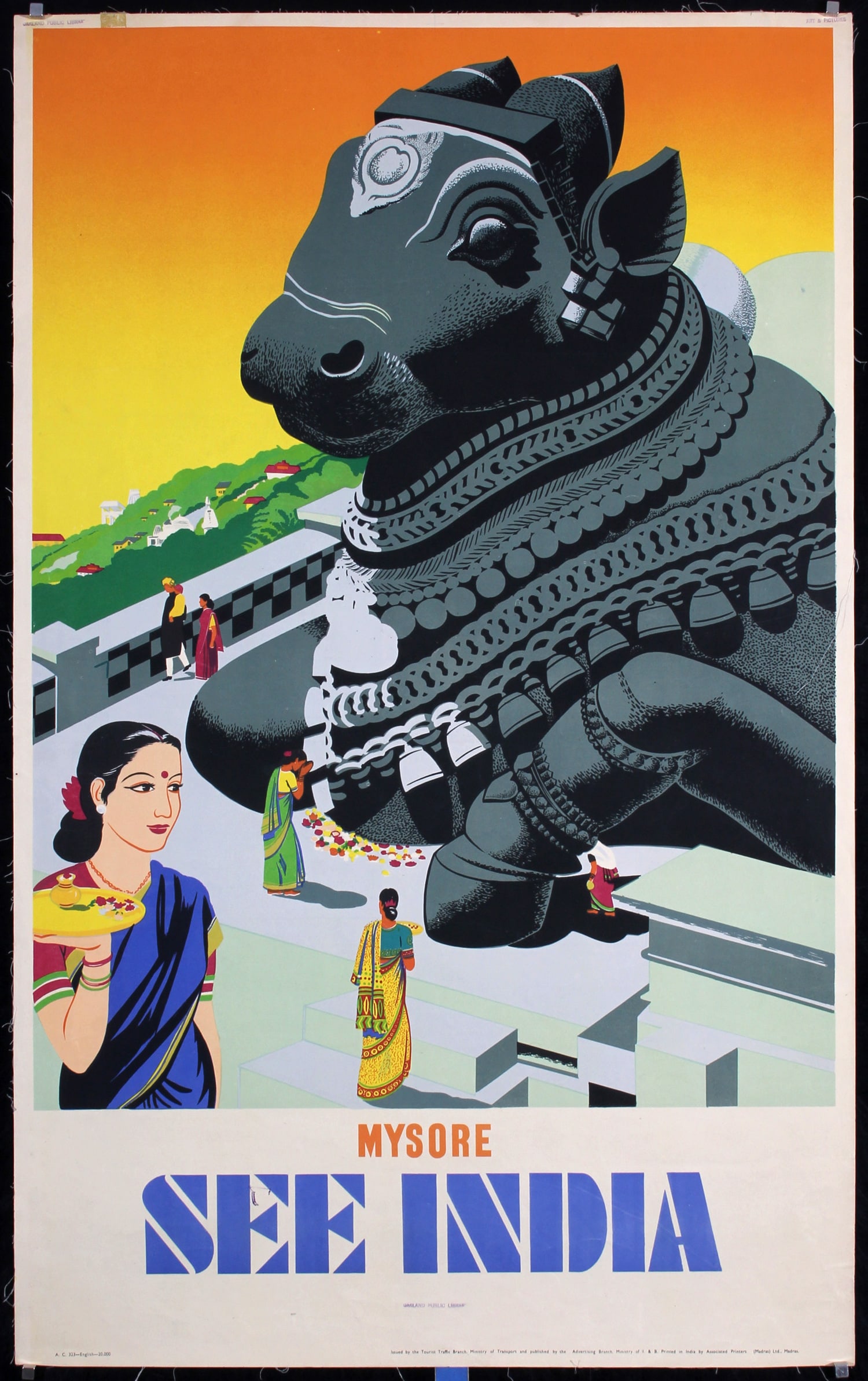 RARE Original 1950s India Travel poster Mysore Dragon (1 of 1)