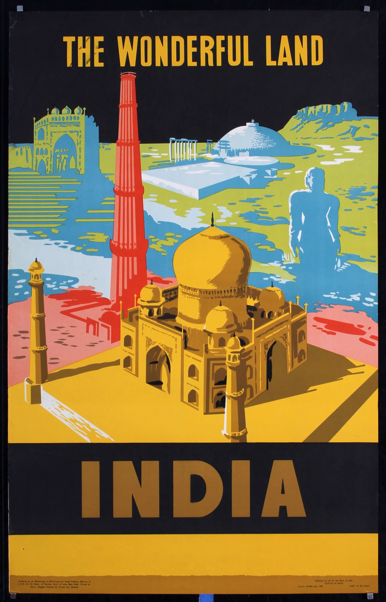 Original Vintage 1950s India Travel Poster (1 of 1)