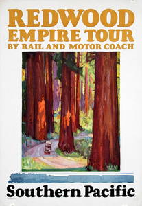 RARE Original 1930s SP CA Rail Travel Poster Redwood Empire Tour