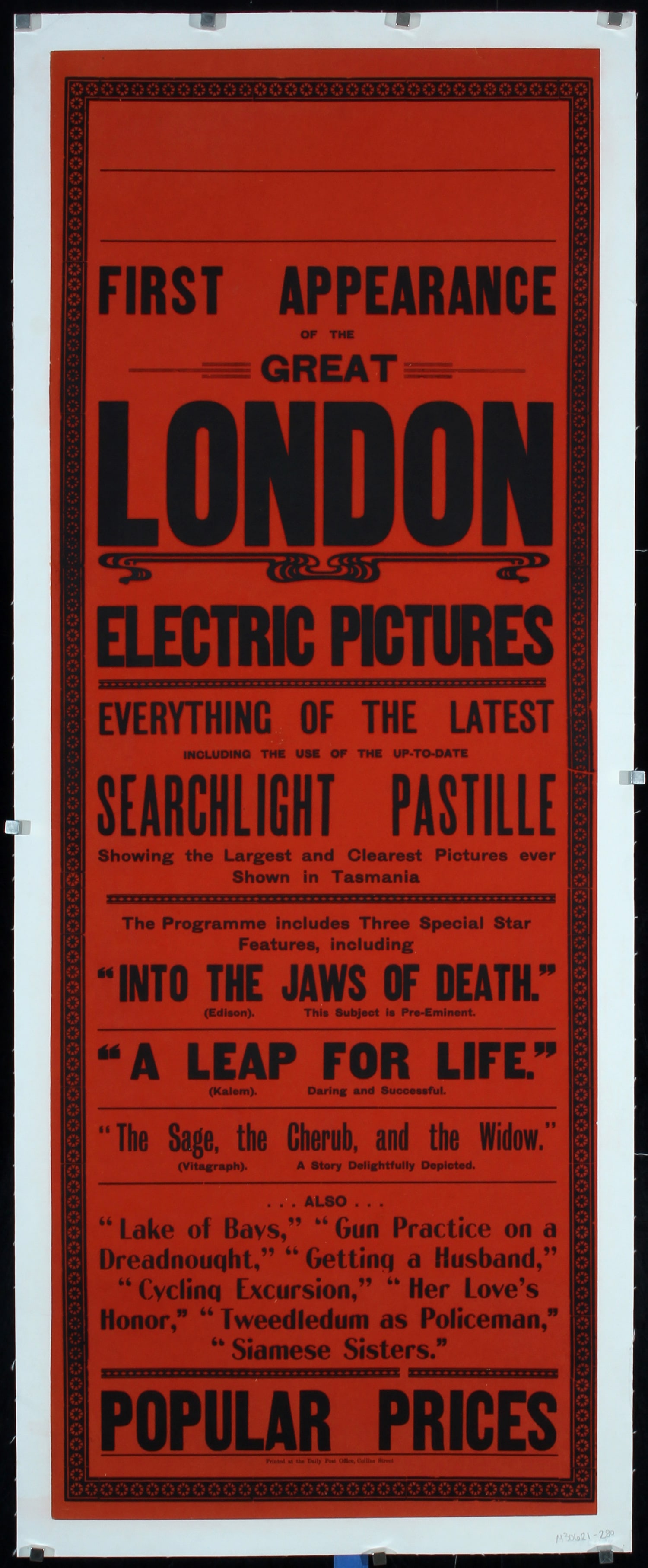 Original c. 1910s Cinema Broadside Poster London Electric Pictures (1 of 1)