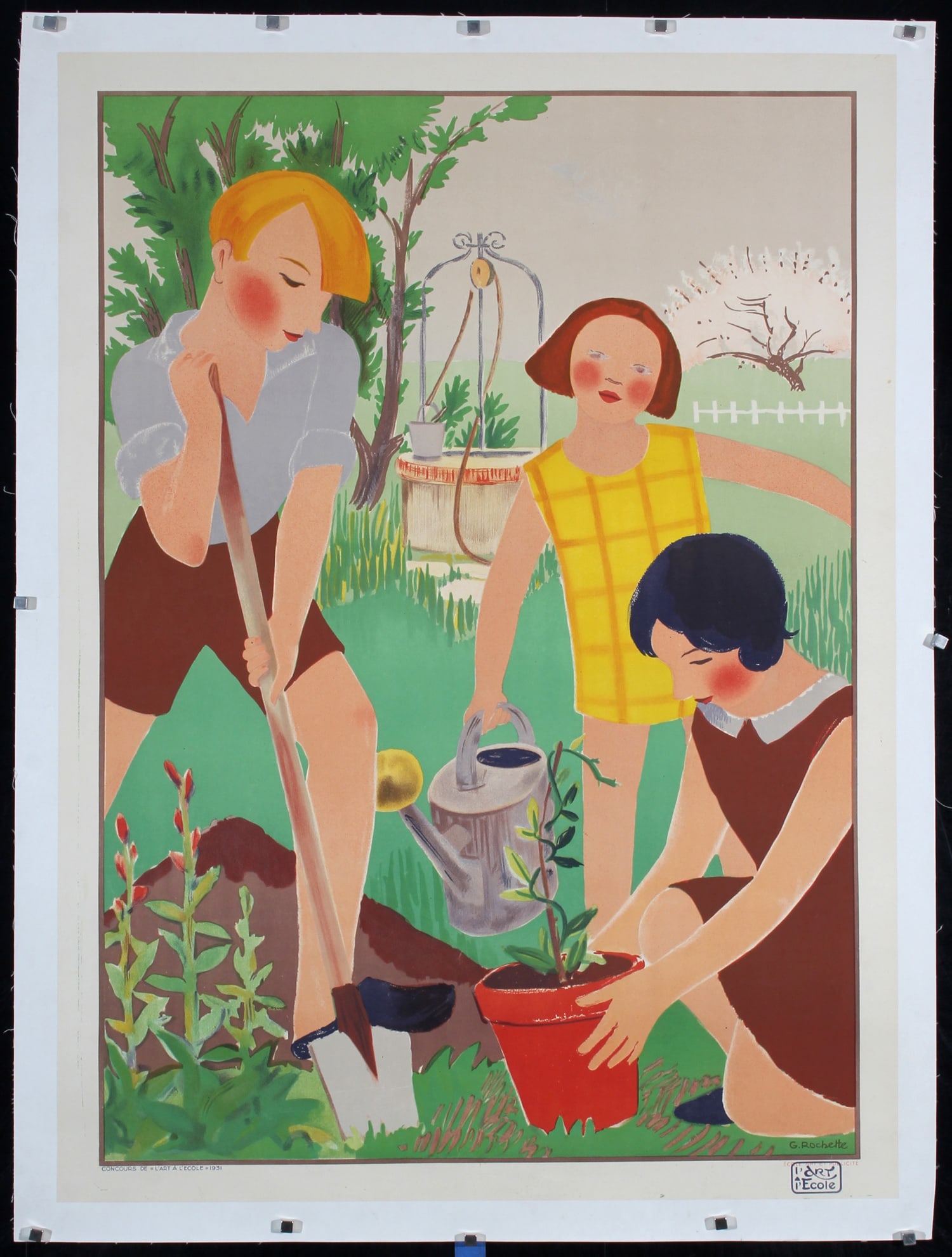 Original 1930s French Art Poster Children Gardening (1 of 1)