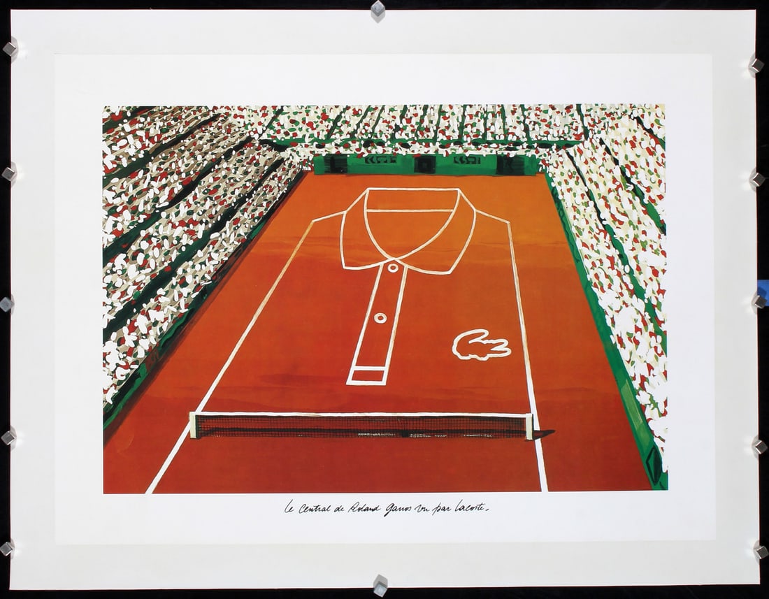 2 Original c 1970s Lacoste Tennis Posters Roland Garros: Anonymous - France Lacoste - Roland Garros (2 Posters) Offset ca. 1975 17.7 x 23.6 in. (45 x 60 cm) Printer: no information Condition Details: (A) incl 2 Lacoste tennis posters, each backed on linen #