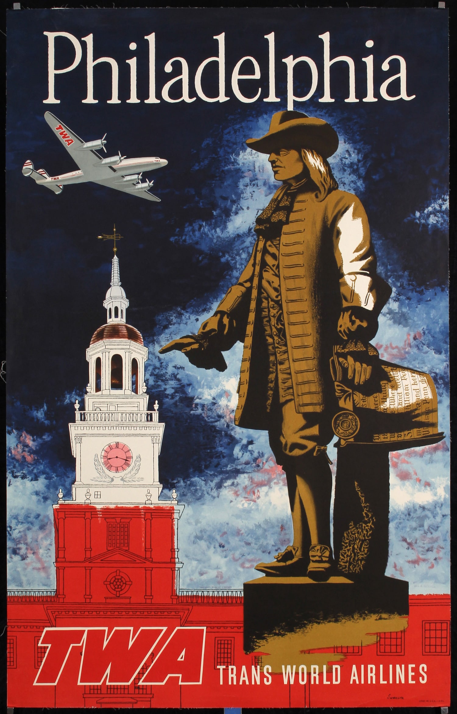 Original 1950s TWA Airline Travel Poster Philadelphia (1 of 1)
