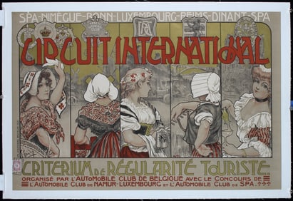 Original 1890s Belgian Grand Prix Poster Art Nouveau