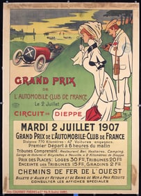 Original Vintage 1907 Grand Prix Auto Poster Mich