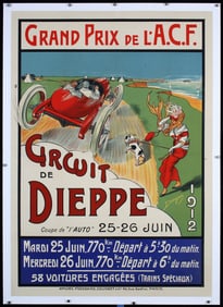 Original Vintage 1910s Grand Prix Auto Poster Dieppe