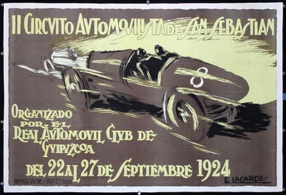 Rare Original 1920s San Sebatian Auto Grand Prix Poster