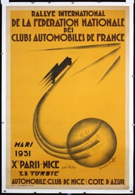 Rare Original 1930s French Automobile Poster Nice Paris
