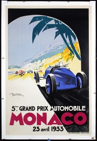 Rare Original 1933 Monaco Grand Prix Poster Geo Ham