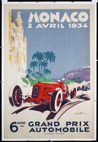 Rare Original 1934 Monaco Grand Prix Poster Geo Ham