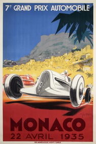 Rare Original 1935 Monaco Grand Prix Poster Geo Ham