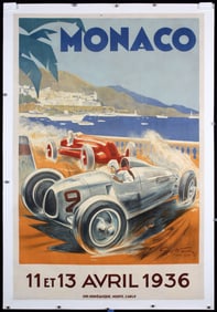 Rare Original 1936 Monaco Grand Prix Poster Geo Ham