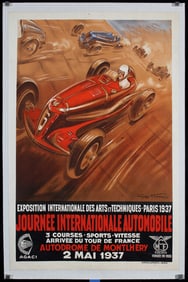 Rare Original Vintage 1930s Geo Ham Auto Racing Poster