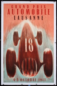 Original Vintage 1940s Lausanne Auto Grand Prix Poster