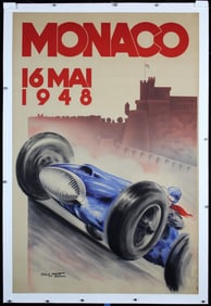 Rare Original 1940s Monaco Grand Prix Poster Geo Ham