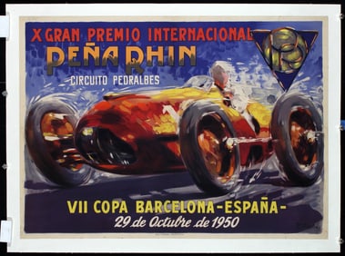 Rare Original 1950 Pena Rhin Grand Prix Poster Spain