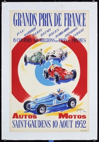 Original 1950s Grand Prix de France Racing Poster