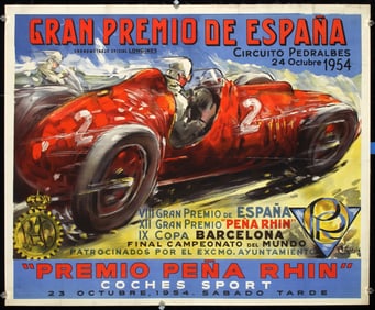 Rare Original 1950s Pena Rhin Grand Prix Poster Spain