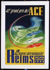 Original 1950s French Grand Prix Racing Poster Reims