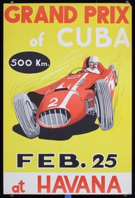 Rare Original 1950 Cuba Grand Prix Poster Havana